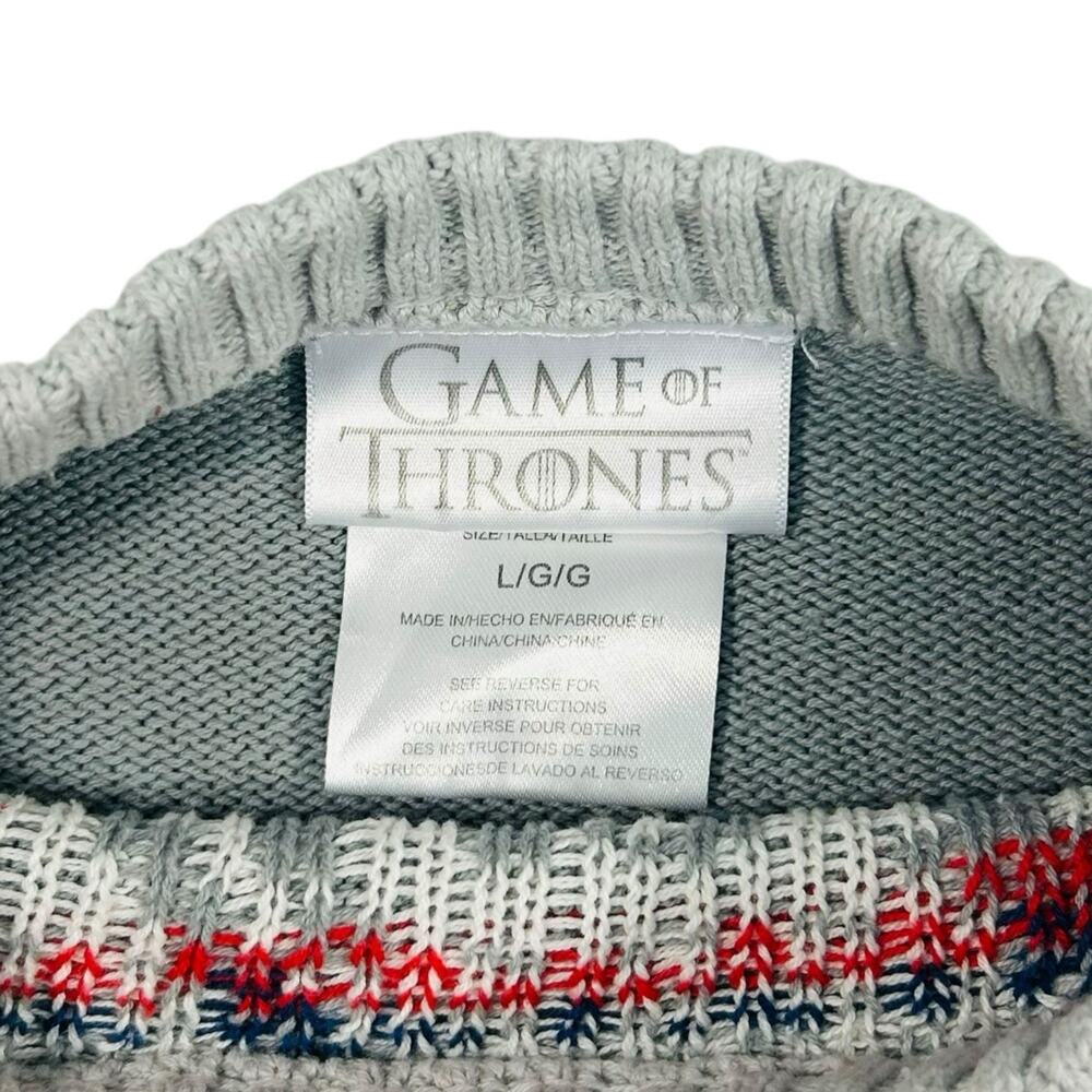 HBO GAMES OF THRONES Winter is Here Graphics Sweater Wolf Knit Gray Blue Red L - Picture 12 of 14